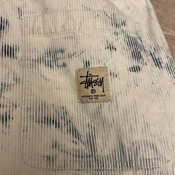 RARE Stussy Blue & White Denim Double Front Work Carpenter Jeans Pants Acid Wash - Picture 3 of 11